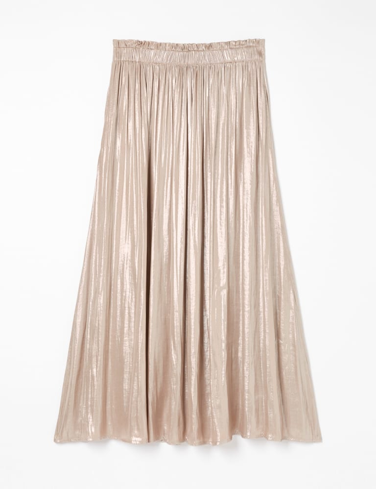 Metallic Pleated Midi Skirt