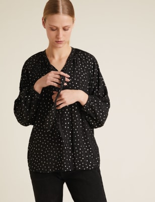 polka dot bell sleeve blouse