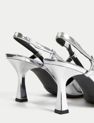 Silver kitten 2024 heel slingback shoes