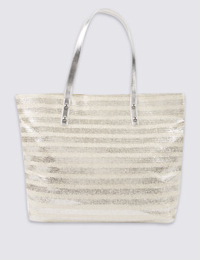 Metallic Striped Shopper Bag Image 2 of 5