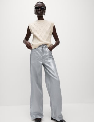 Metallic wide 2024 leg trousers