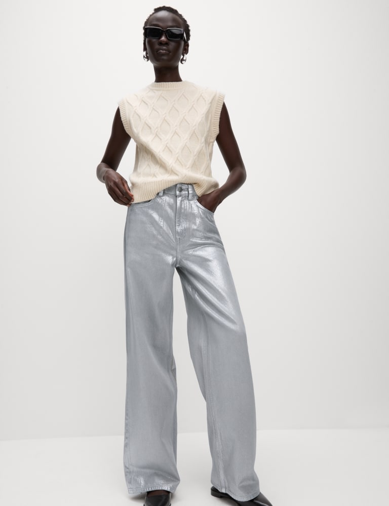 Metallic Wide Leg Jeans M S Collection M S
