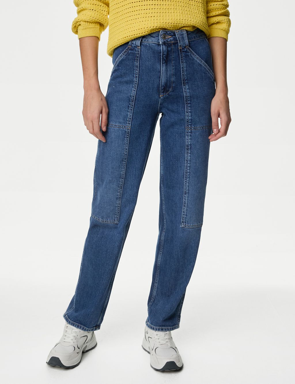 M&S Boyfriend Jeans Ankle Grazer Side High Denim Trousers Pants 6