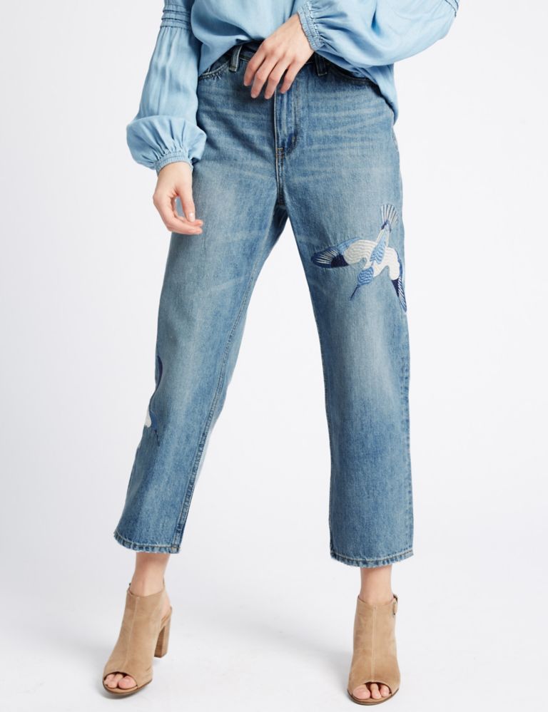 Mid Rise Cropped Straight Leg Jeans, Indigo Collection