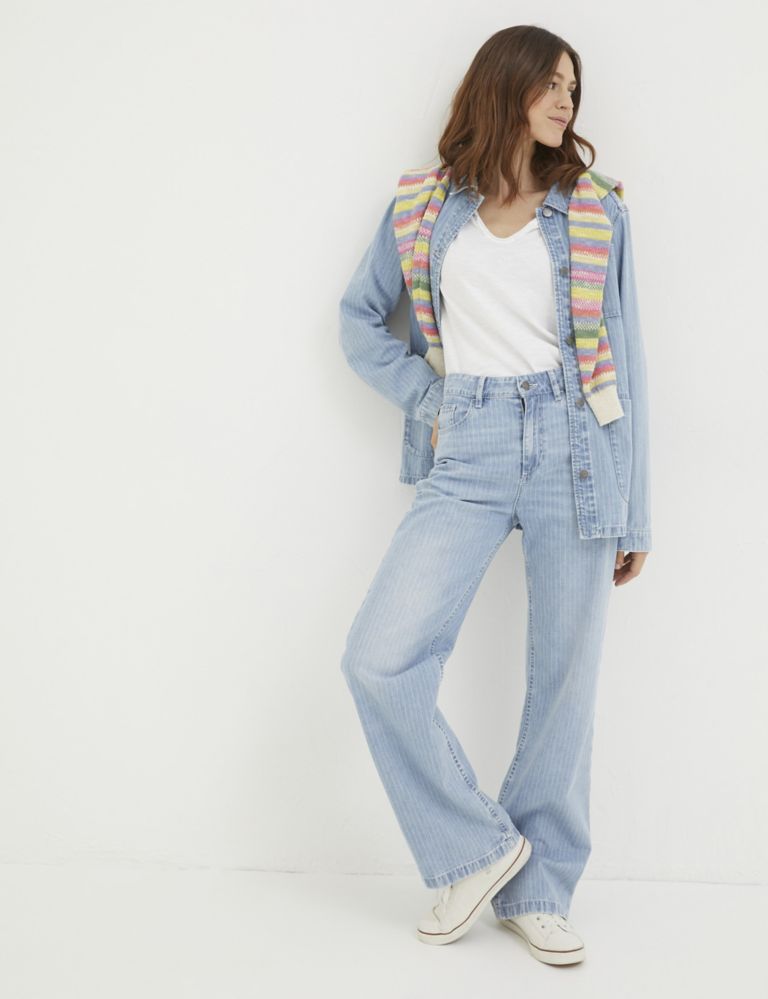 Mid Rise Striped Straight Leg Jeans 1 of 6