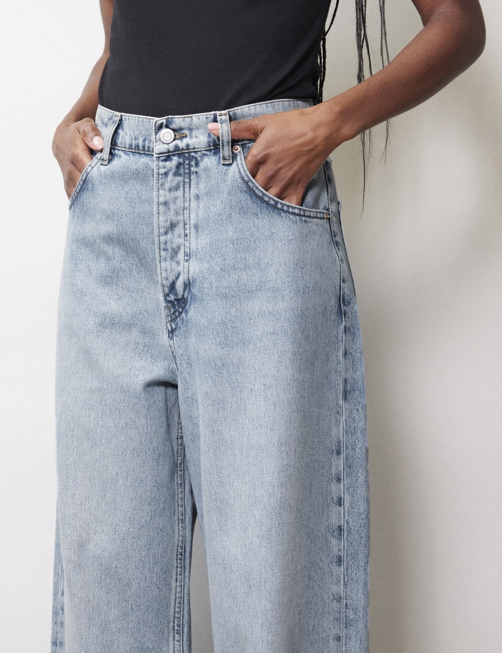 Mid Rise Wide Leg Turn Up Jeans, Albaray