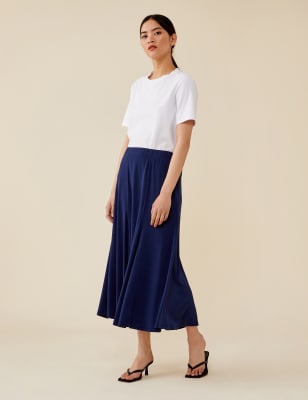 blue midi skater skirt