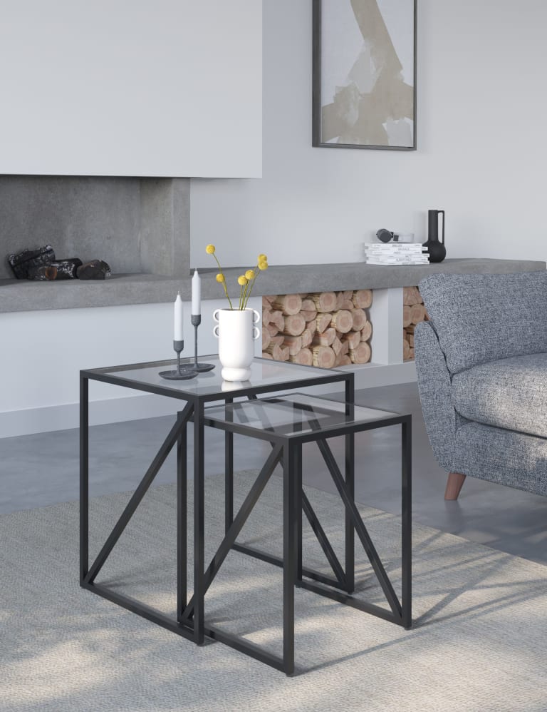 Grey nest of store tables the range