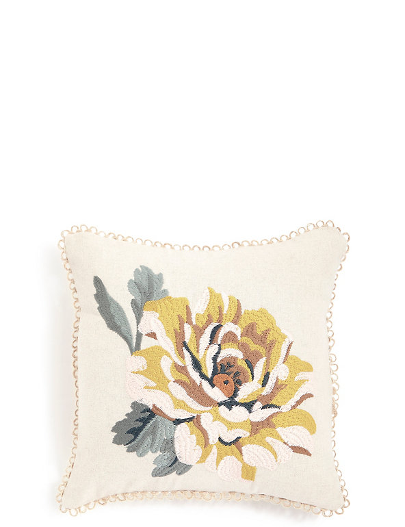 Mini Embroidered Flower Cushion Image 1 of 2