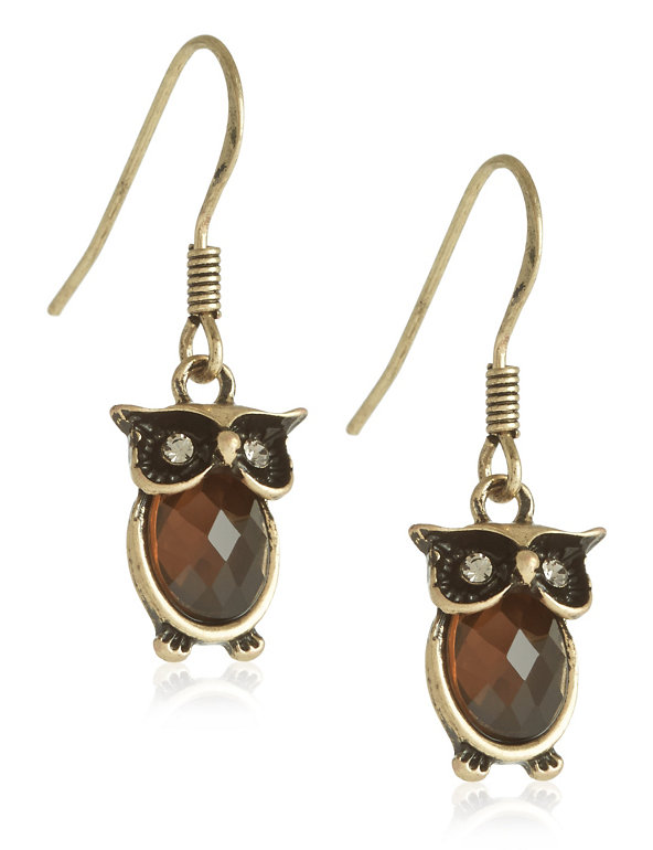 Mini Owl Drop Earrings Image 1 of 1