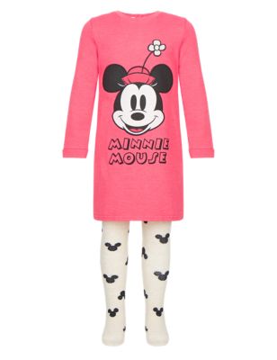 Minnie Mouse Sweat Dress & Tights Girls Outfit with StayNEW™ (1-7 Years) Image 2 of 3
