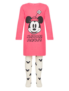 Minnie Mouse Sweat Dress & Tights Girls Outfit with StayNEW™ (1-7 Years) Image 2 of 3