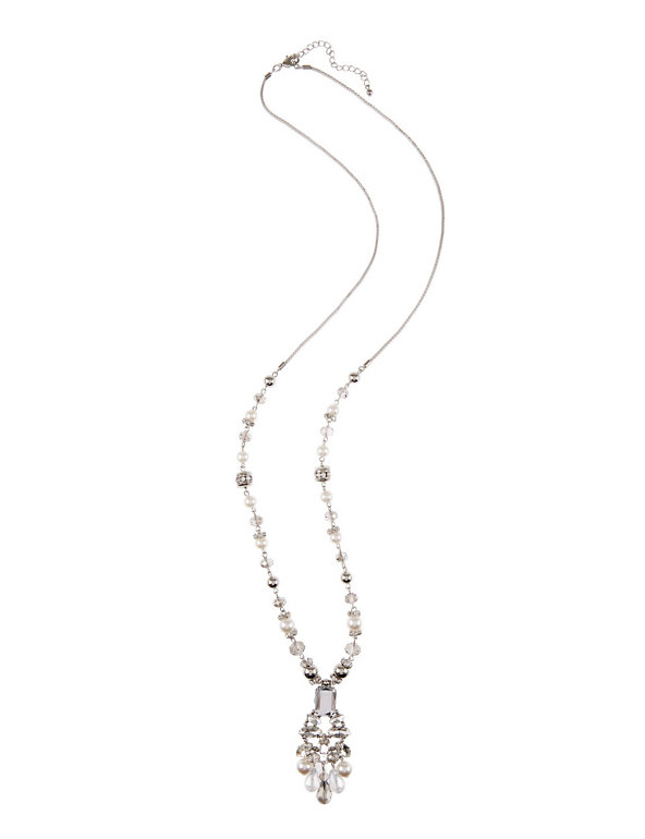 Mixed Bead & Pearl Effect Cluster Long Necklace Image 1 of 1