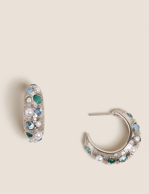 Mixed Sparkle Stone Chunky Hoop Earrings Image 1 of 1