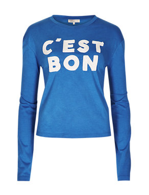 Modal Blend C'est Bon Slogan T-Shirt Image 2 of 4