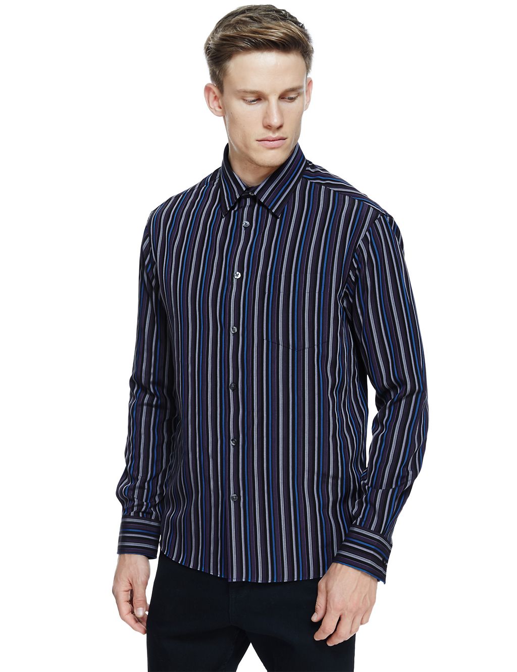 Modal Blend Easy Care Soft Touch Striped Shirt 3 of 4
