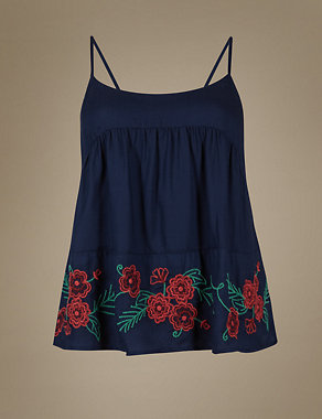Modal Blend Embroidered Camisole Pyjama Top Image 2 of 4