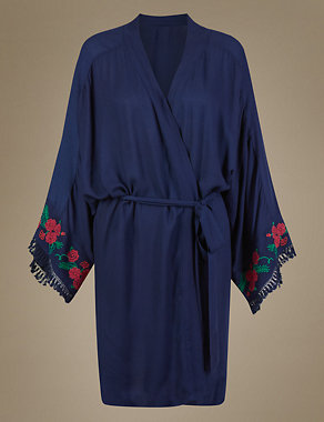 Modal Blend Embroidered Dressing Gown Image 2 of 4