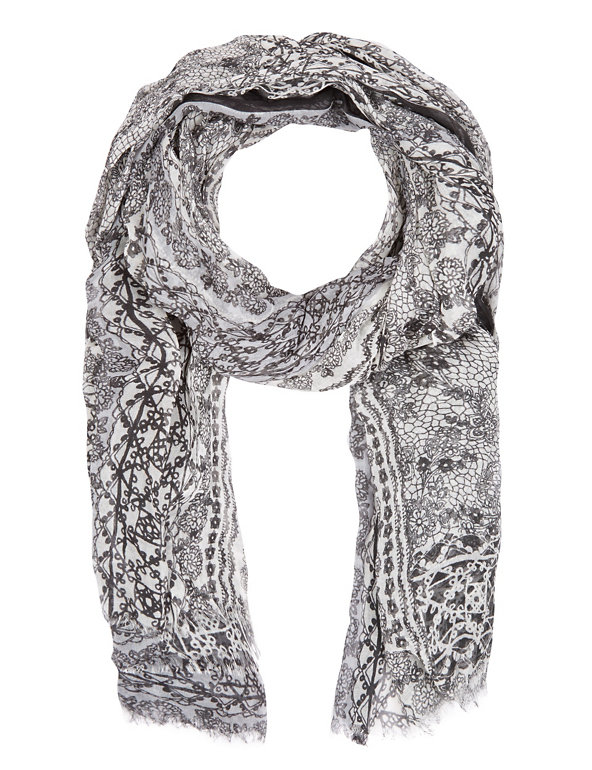 Modal Blend Floral Lace Print Scarf Image 1 of 2