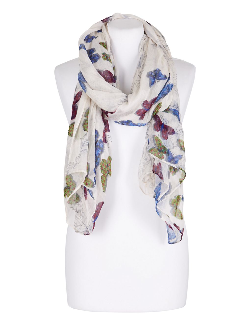 Modal Blend Lightweight Floral & Butterfly Print Scarf 2 of 3