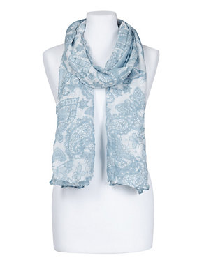 Modal Blend Lightweight Lace & Butterfly Print Scarf Image 2 of 3