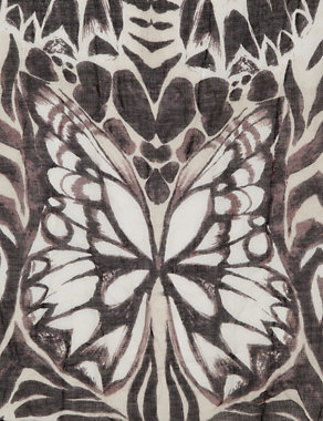 Modal Blend Lightweight Monochrome Butterfly Print Scarf Image 2 of 3