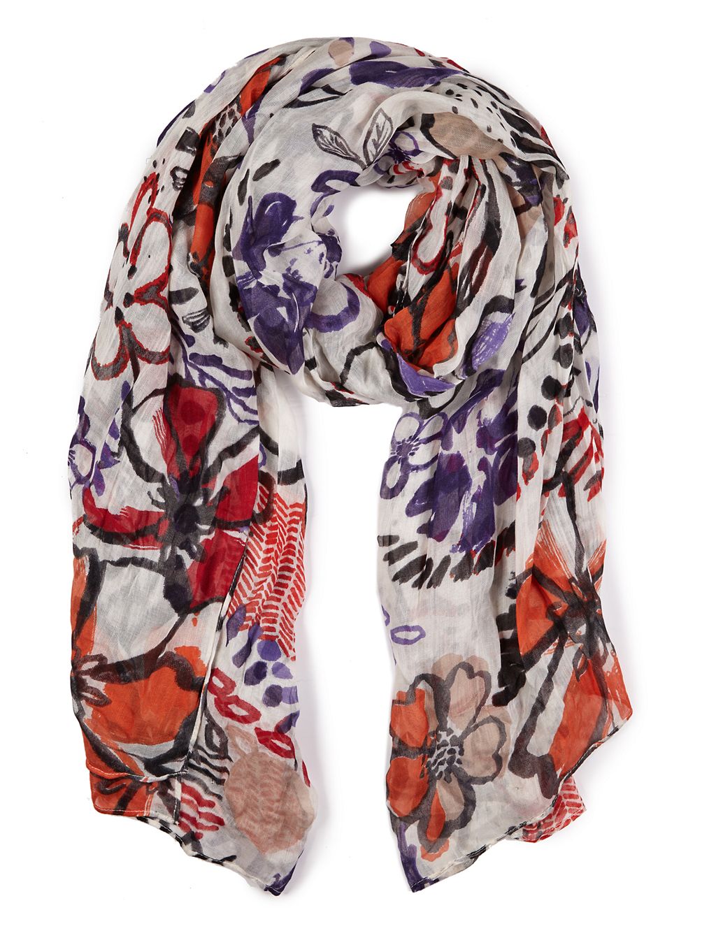 Modal Blend Lightweight Painted Floral Scarf 3 of 3