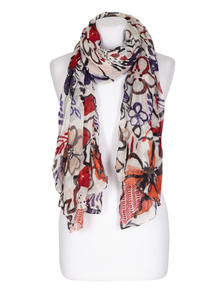 Modal Blend Lightweight Painted Floral Scarf 3 of 3