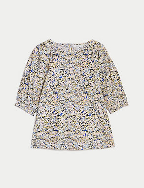 Modal Blend Printed Puff Sleeve Blouse Image 2 of 5