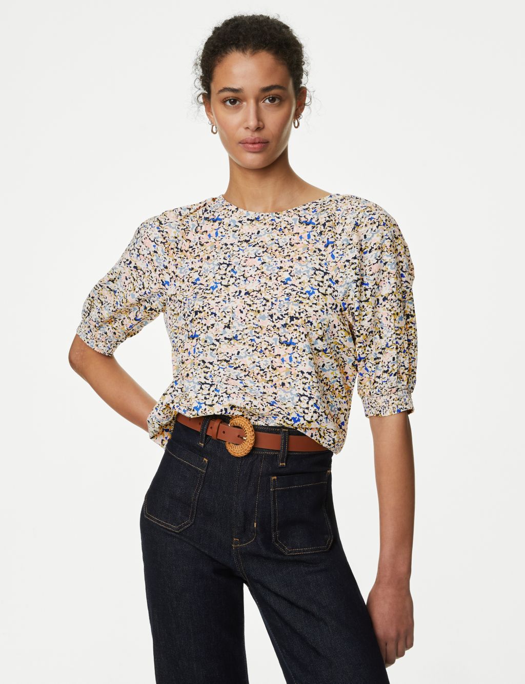 Modal Blend Printed Puff Sleeve Blouse 2 of 5