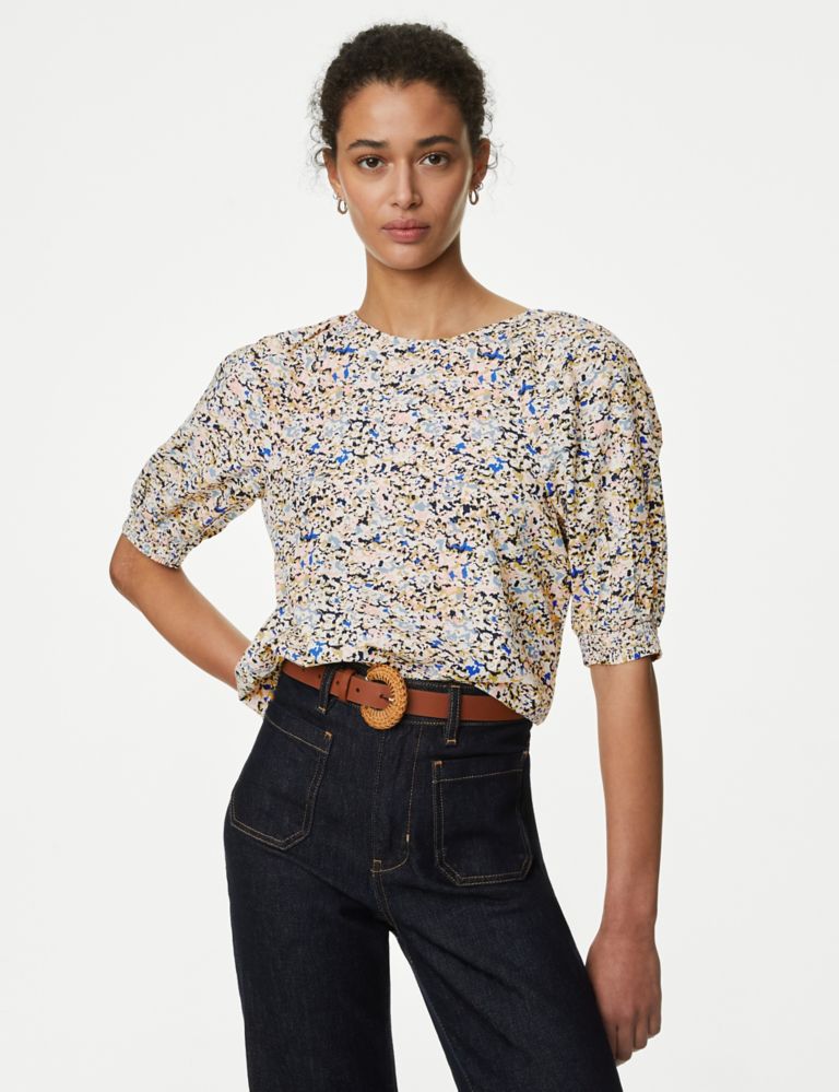 Modal Blend Printed Puff Sleeve Blouse 3 of 5