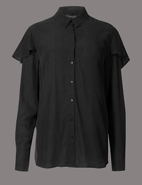 Modal Blend Ruffle Long Sleeve Shirt Image 2 of 5