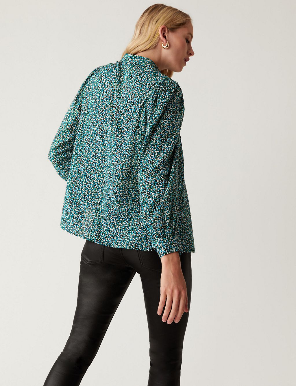 Modal Blend Sparkly Floral Collared Blouse 5 of 6