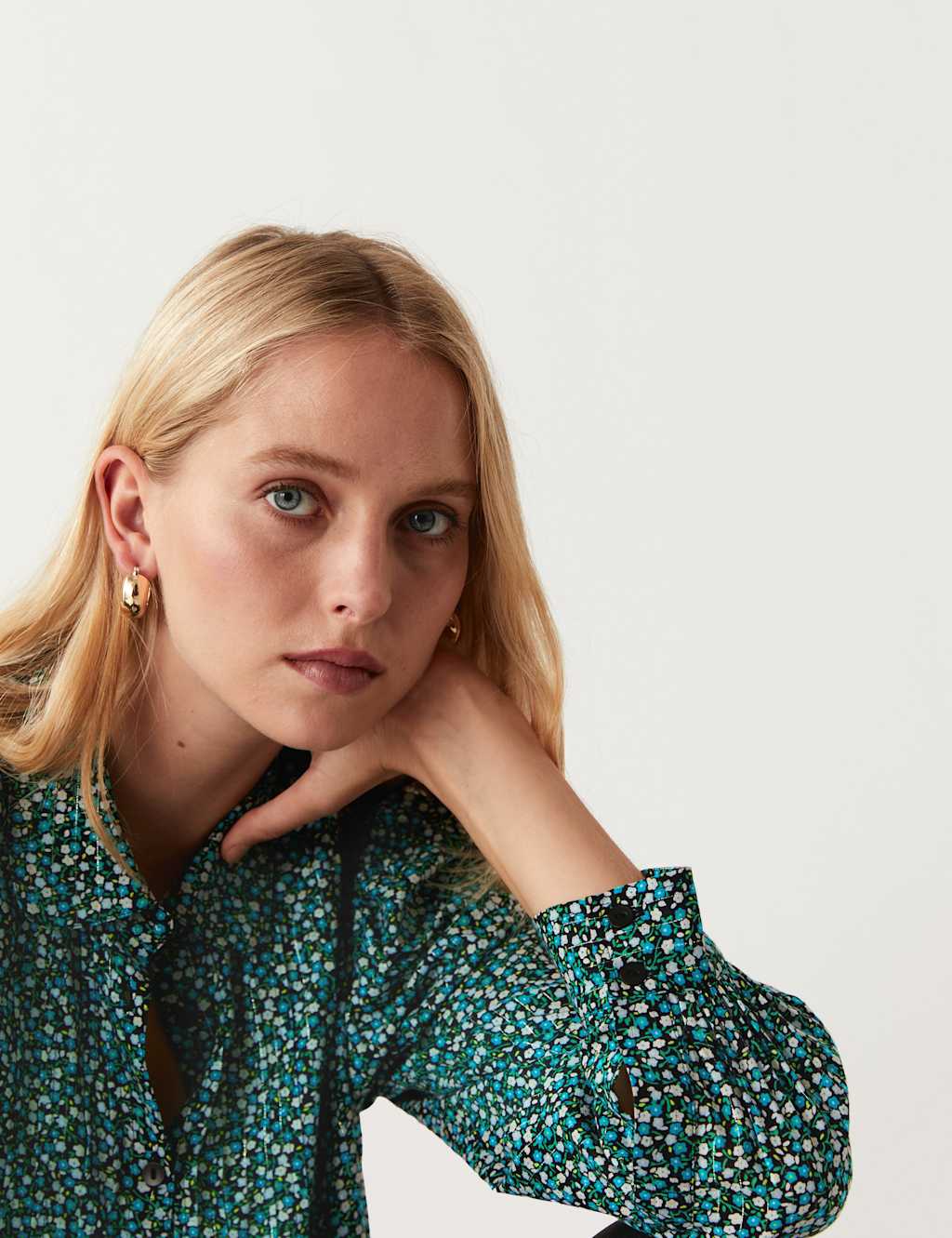 Modal Blend Sparkly Floral Collared Blouse 6 of 6