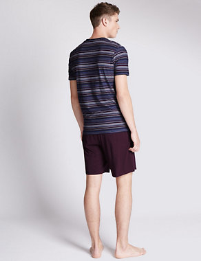 Modal Blend Striped T-Shirt & Shorts Set Image 2 of 3