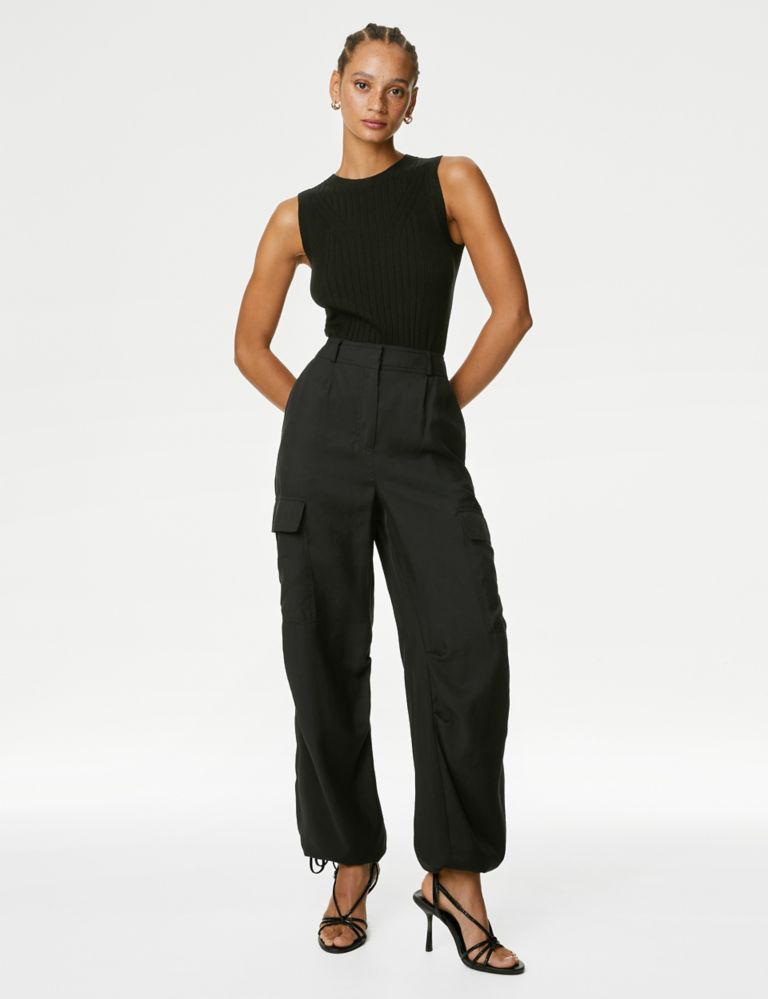Curves Black Formal Wide Leg Cargo Trousers