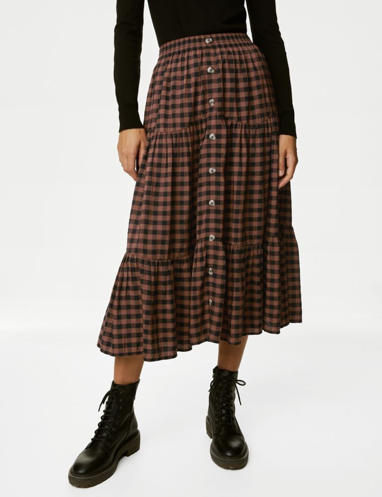 Modal Rich Checked Tiered Midi Skirt | M&S Collection | M&S