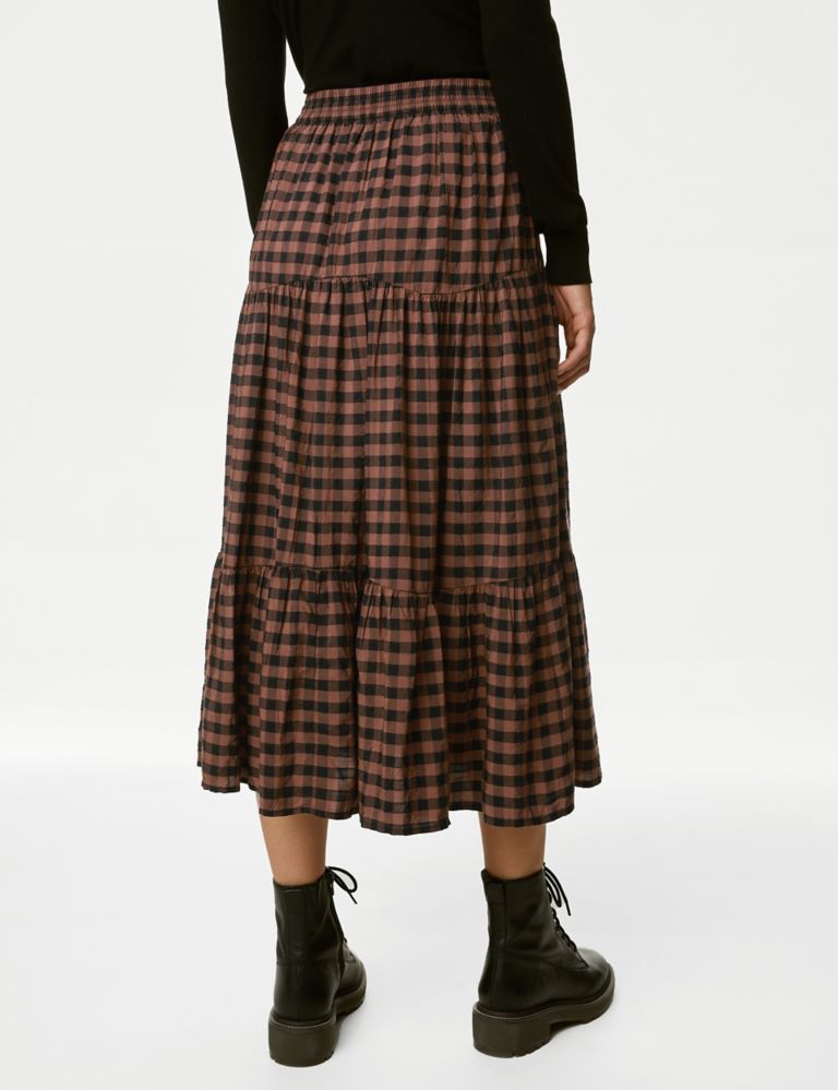 Modal Rich Checked Tiered Midi Skirt | M&S Collection | M&S