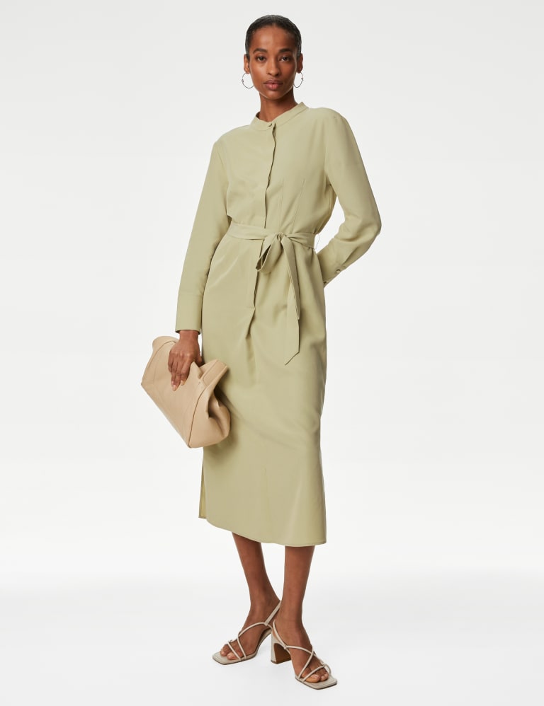 Modal Rich Collarless Midaxi Shirt Dress Autograph M S