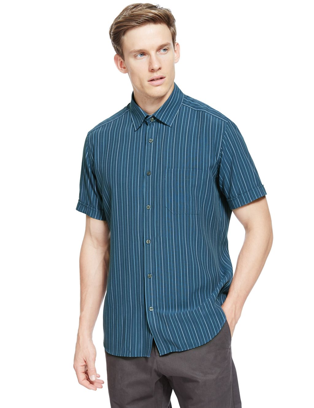 Modal Rich Easy Care Soft Touch Striped Shirt 3 of 4
