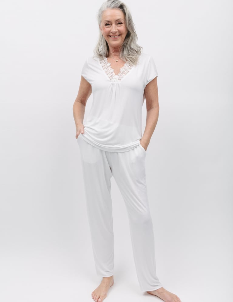 Modal Rich Lace Trim Pyjama Set Cyberjammies M S