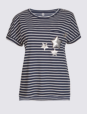 Modal Rich Striped Short Sleeve T-Shirt Image 2 of 5