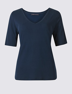 Modal Rich V-Neck Short Sleeve T-Shirt Image 2 of 4