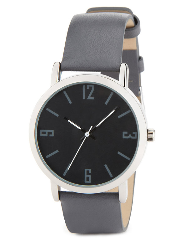 Modern Coloured Round Face Leather Strap Watch Image 1 of 1