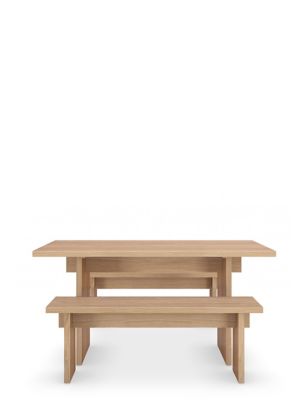 Modern Oak Dining Table with Benches Image 2 of 5