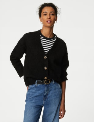 Mohair Blend V-Neck Button Front Cardigan | M&S Collection | M&S