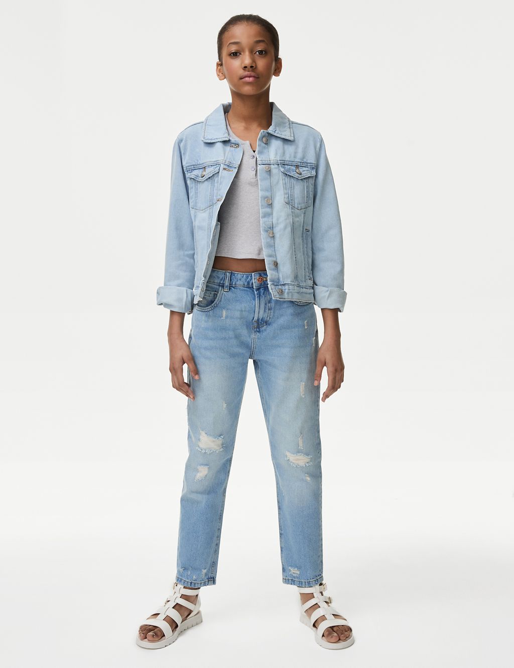 Mom Fit Light Denim Ripped Jeans (6-16 Yrs) 1 of 5