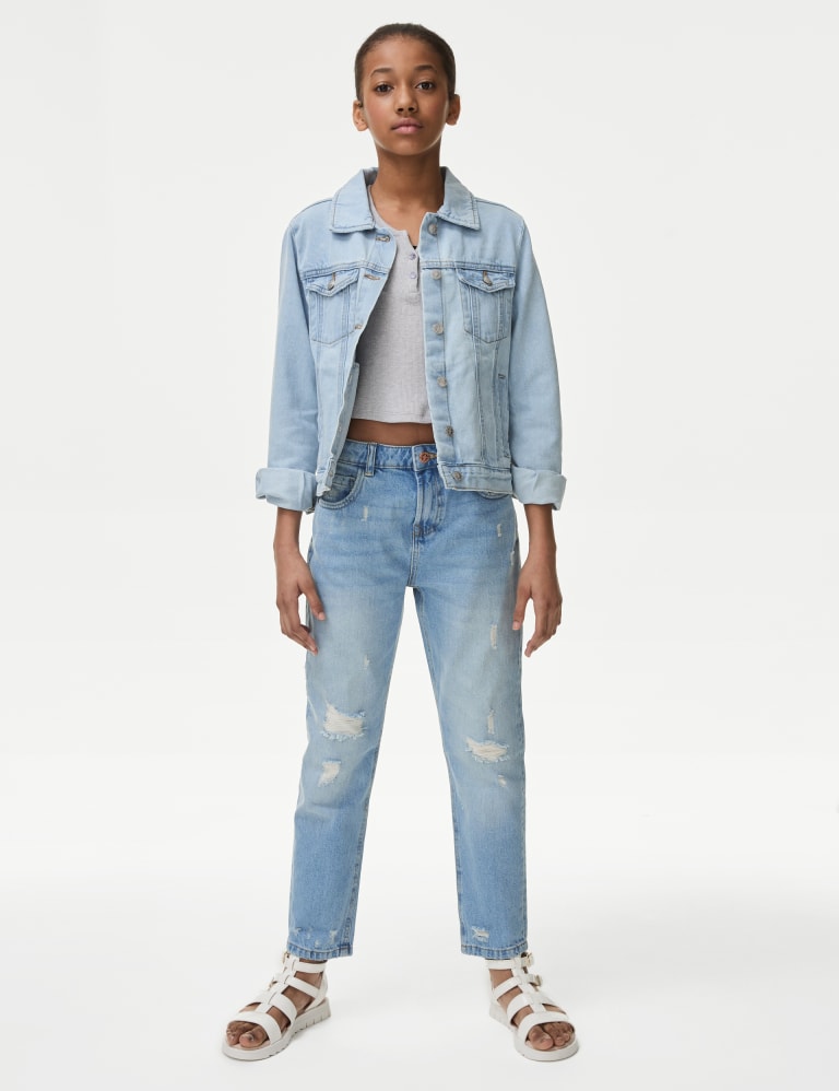 Mom Fit Light Denim Ripped Jeans (6-16 Yrs) 1 of 5