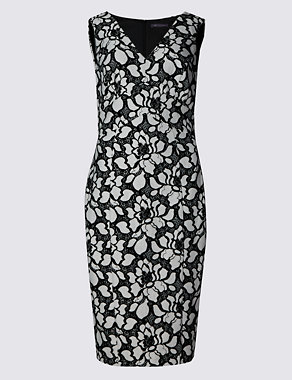 Monochrome Floral Lace Bodycon Dress Image 2 of 3