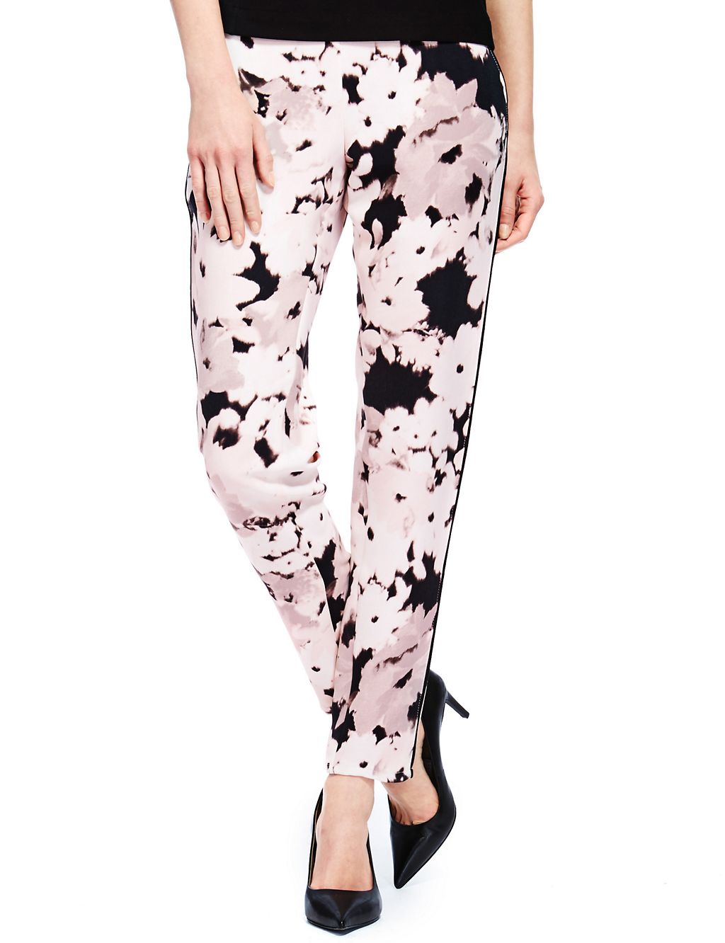 Monochrome Soft Floral Tapered Leg Trousers 2 of 4